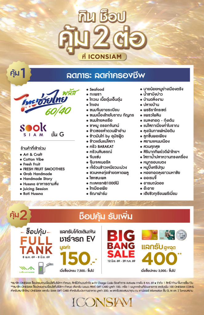 ไอคอนสยาม และ ไอซีเอส ต้อนรับฤดูกาลท่องเที่ยว มอบความคุ้มค่าผ่านสิทธิ “ไทยช่วยไทยพลัส” ควบคู่แคมเปญช็อปชาร์จรถ EV สุดล้ำ